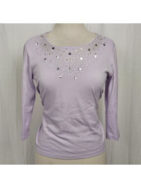Sequined Lavender Fairy Top 3/4 Sleeve Petite MED Hastings & Smith, Cotton Blend
